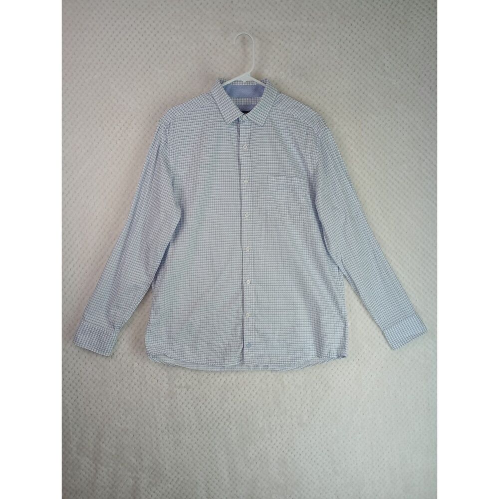 Johnston & Murphy Men's Large Blue Checkered Long Sleeve Button Up Shirt